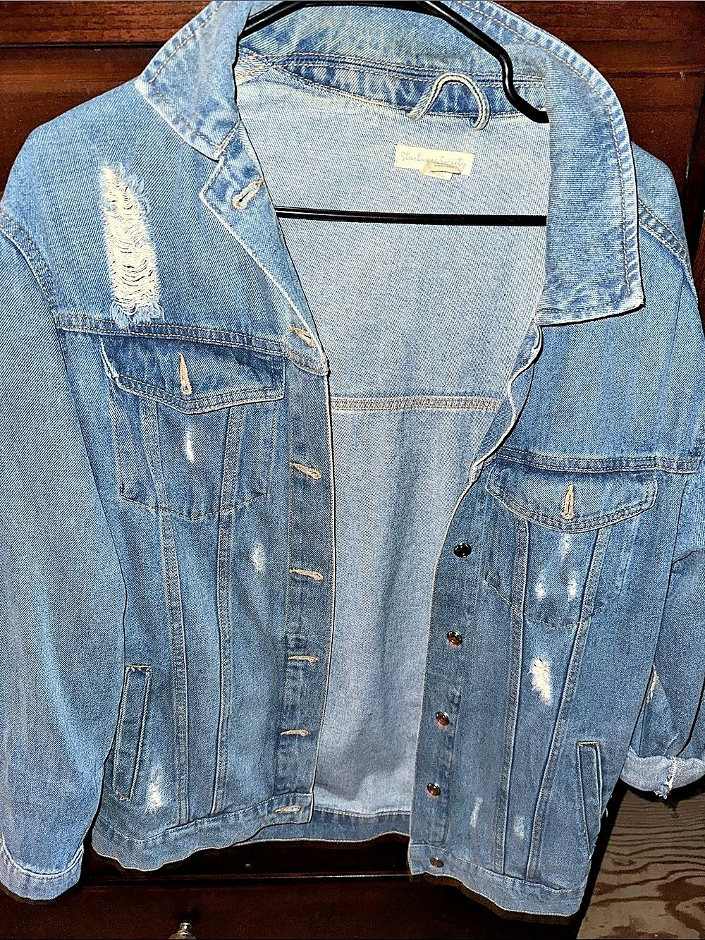 Stradivarius Society Distressed Denim Jacket in Blue